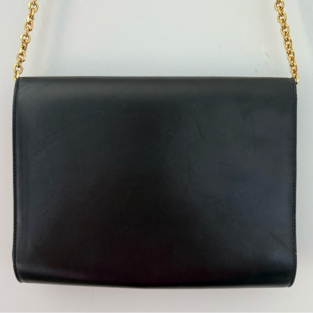 Vintage Holt Renfrew black leather large crossbody clutch bag with gold hardware - Picture 4 of 7